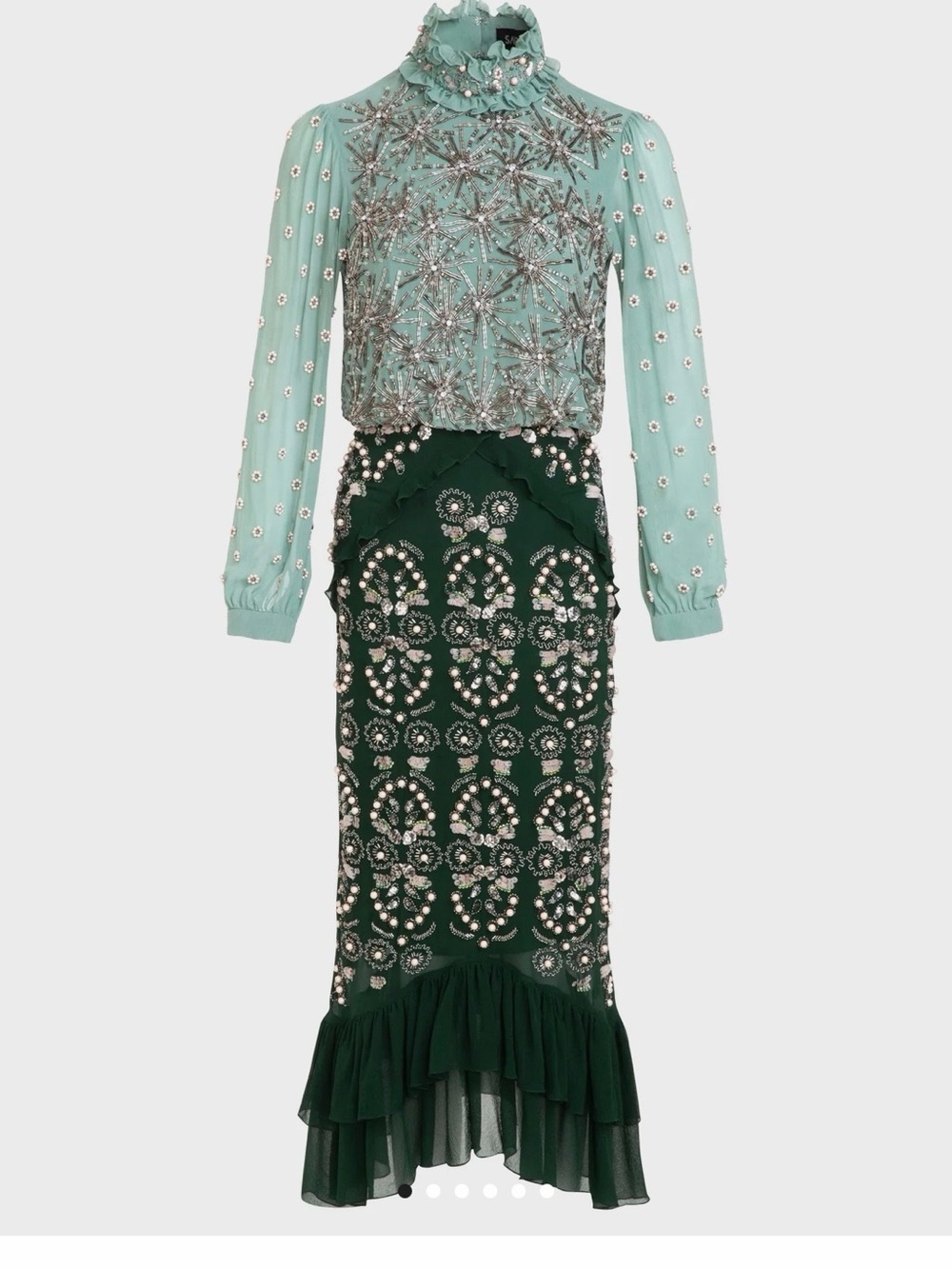 Saloni dress Embellished Two-Tone Midi Dress in Mint and Forest Green
